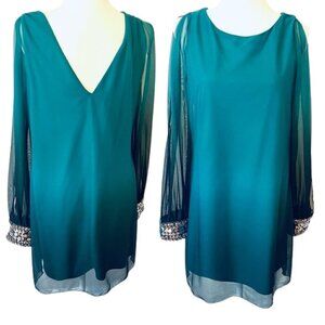 Francesca’s Blue Rain Teal & Black Sequin Party Mini Dress – Size M ✨